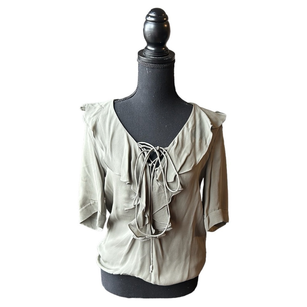 Ramy Brook Green Ruffle Tassel Sleeveless Top